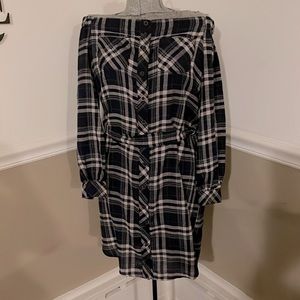E.SSUE | Belted Plaid LS Shirt Dress